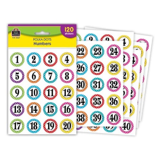Autocollants : Chiffres 1-40 à Pois / 120